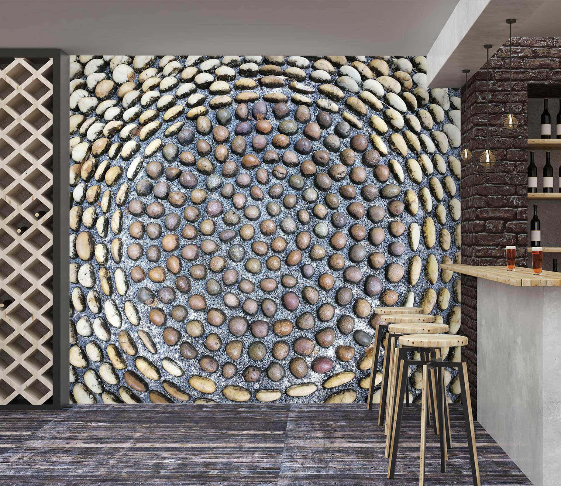 A Bar With A Large Wall Of Pebbles