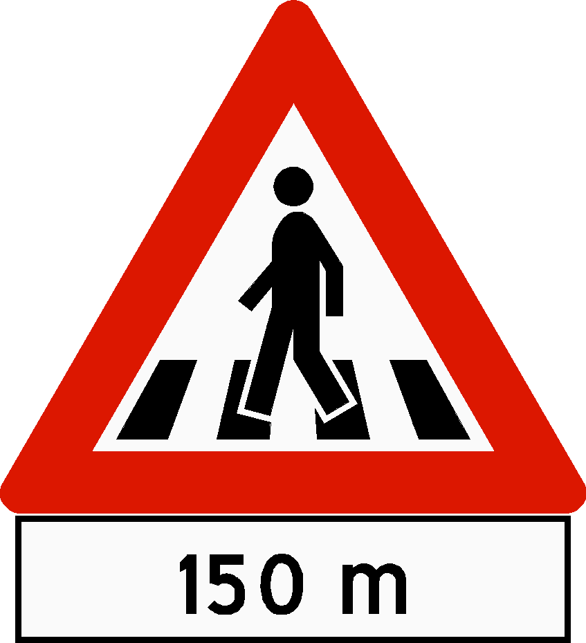Pedestrian Crossing Sign150m Ahead PNG
