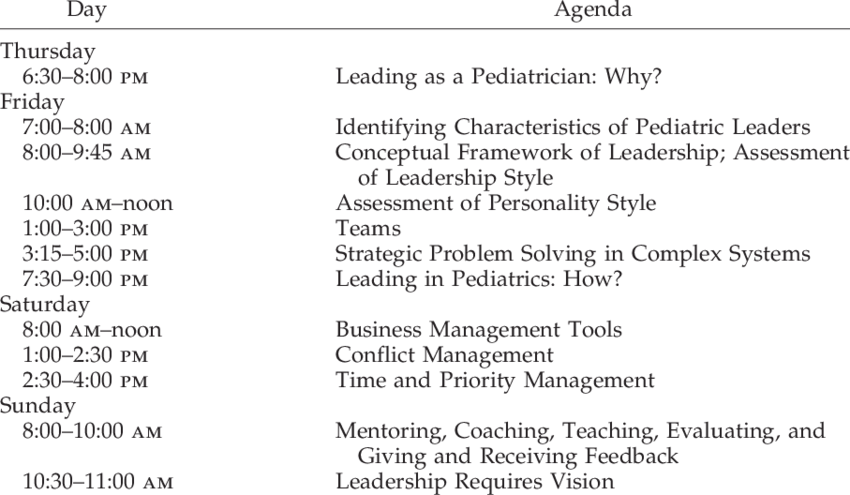Pediatric Leadership Conference Agenda PNG