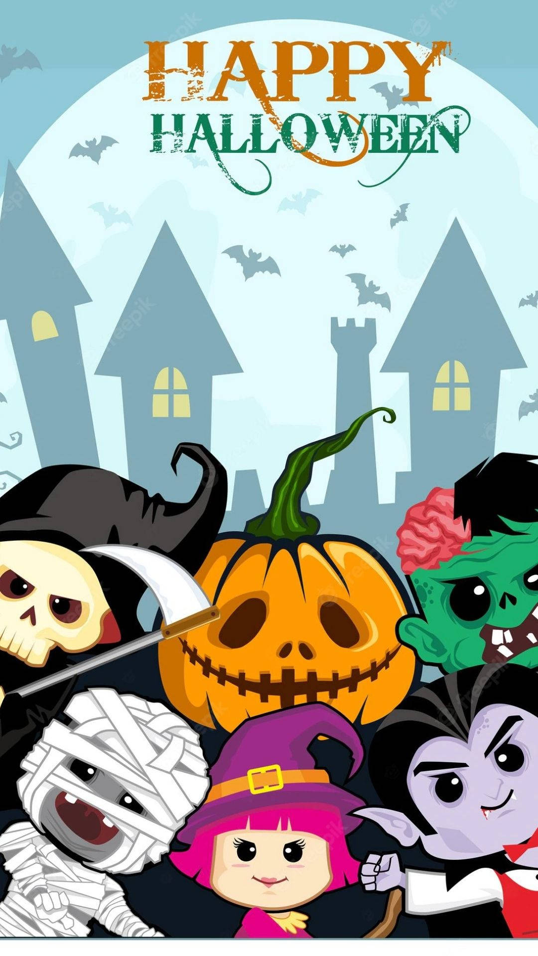 Peeking Cartoon Halloween Characters Wallpaper