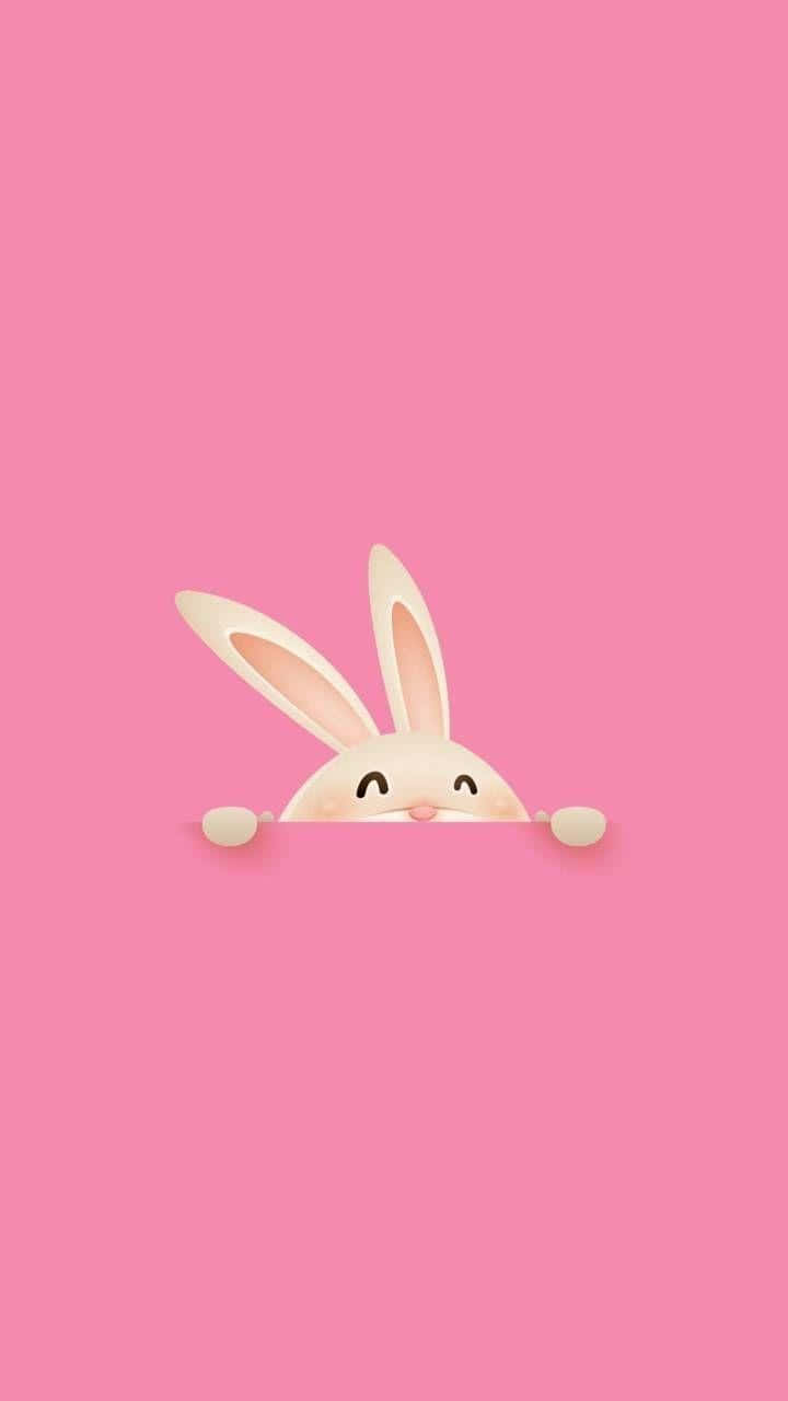 Peeking Cute Bunny Pink Background Wallpaper