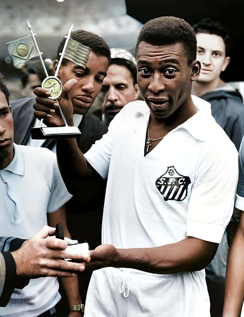 Pele Receiving Trophy Young Wallpaper