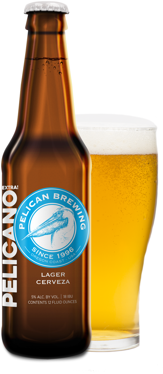 Pelican Brewing Lager Cerveza Bottleand Glass PNG