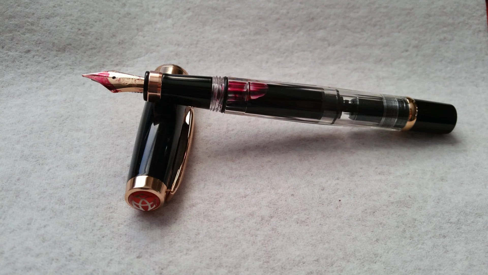 A Fountain Pen With A Red Cap And A Black Barrel