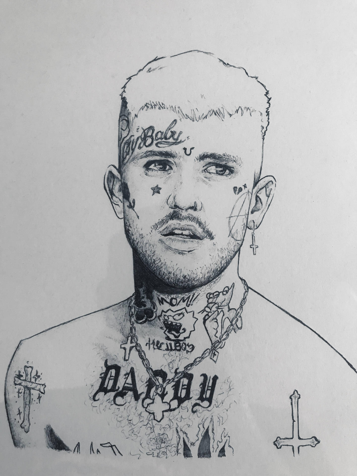 An artist's pencil drawing of the late rapper Lil Peep. Wallpaper