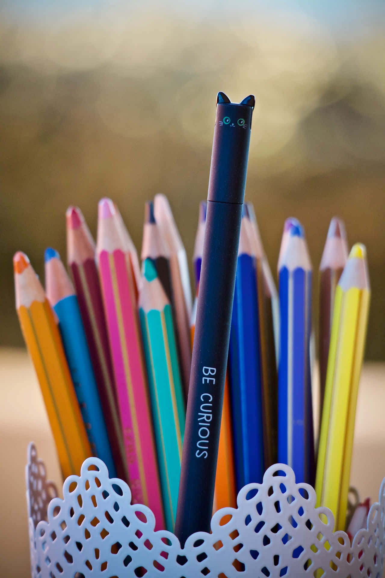 Pencil Holder With A Conspicuous Ballpen Wallpaper