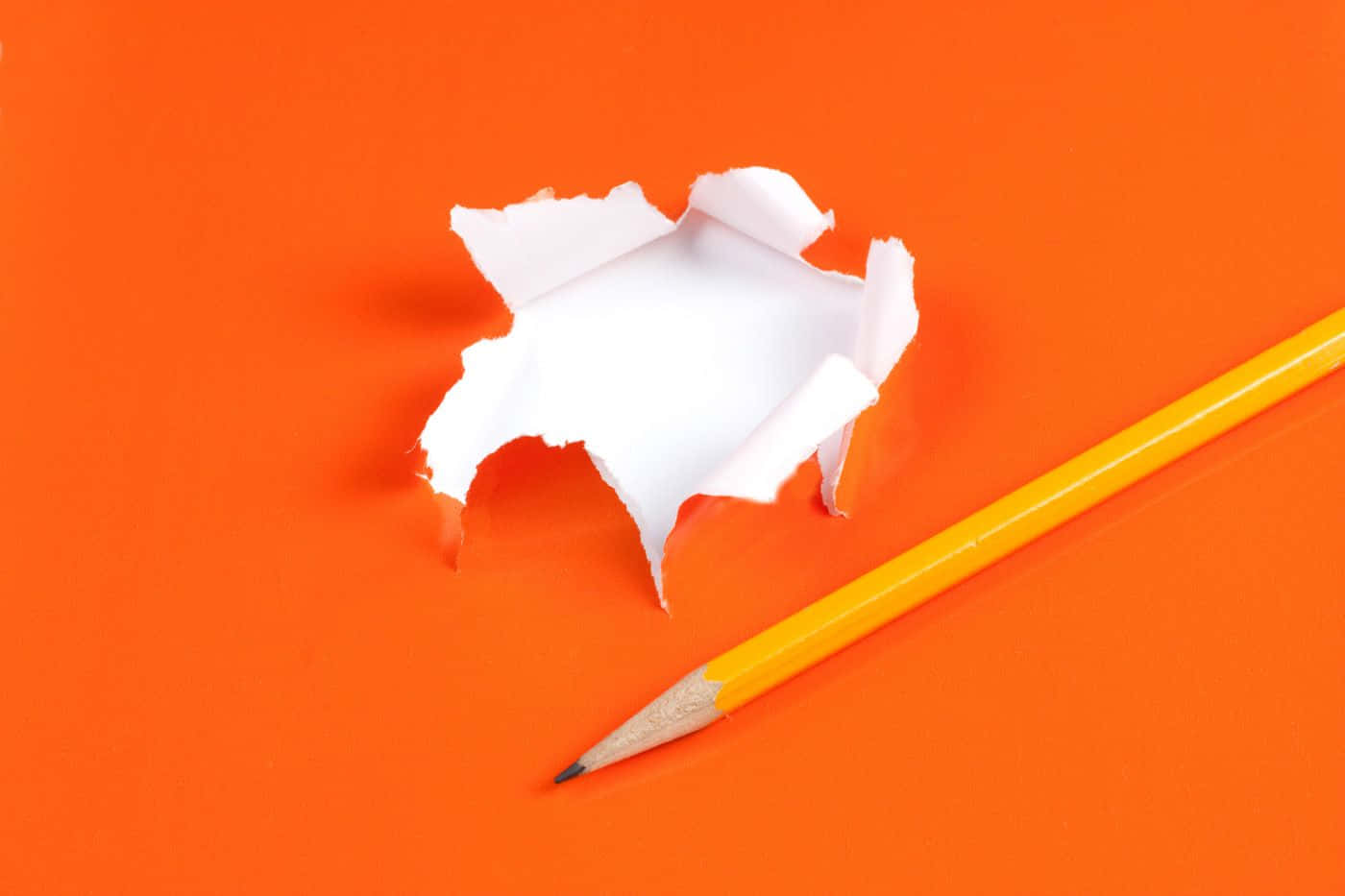 Pencil Orange Hole Torn Paper Wallpaper