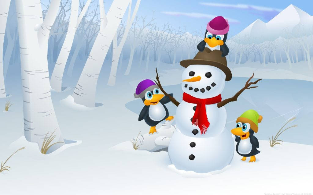 Penguin And Snowman Funny Christmas Wallpaper
