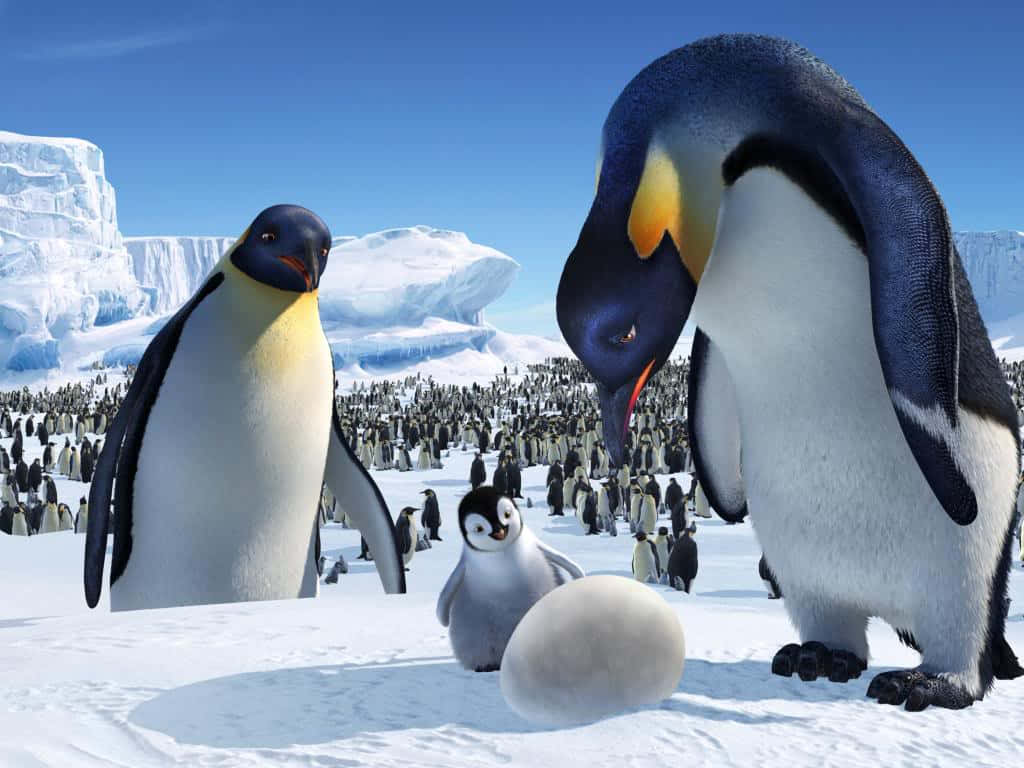 Adorable Penguin Protecting Egg in Happy Feet Two Wallpaper