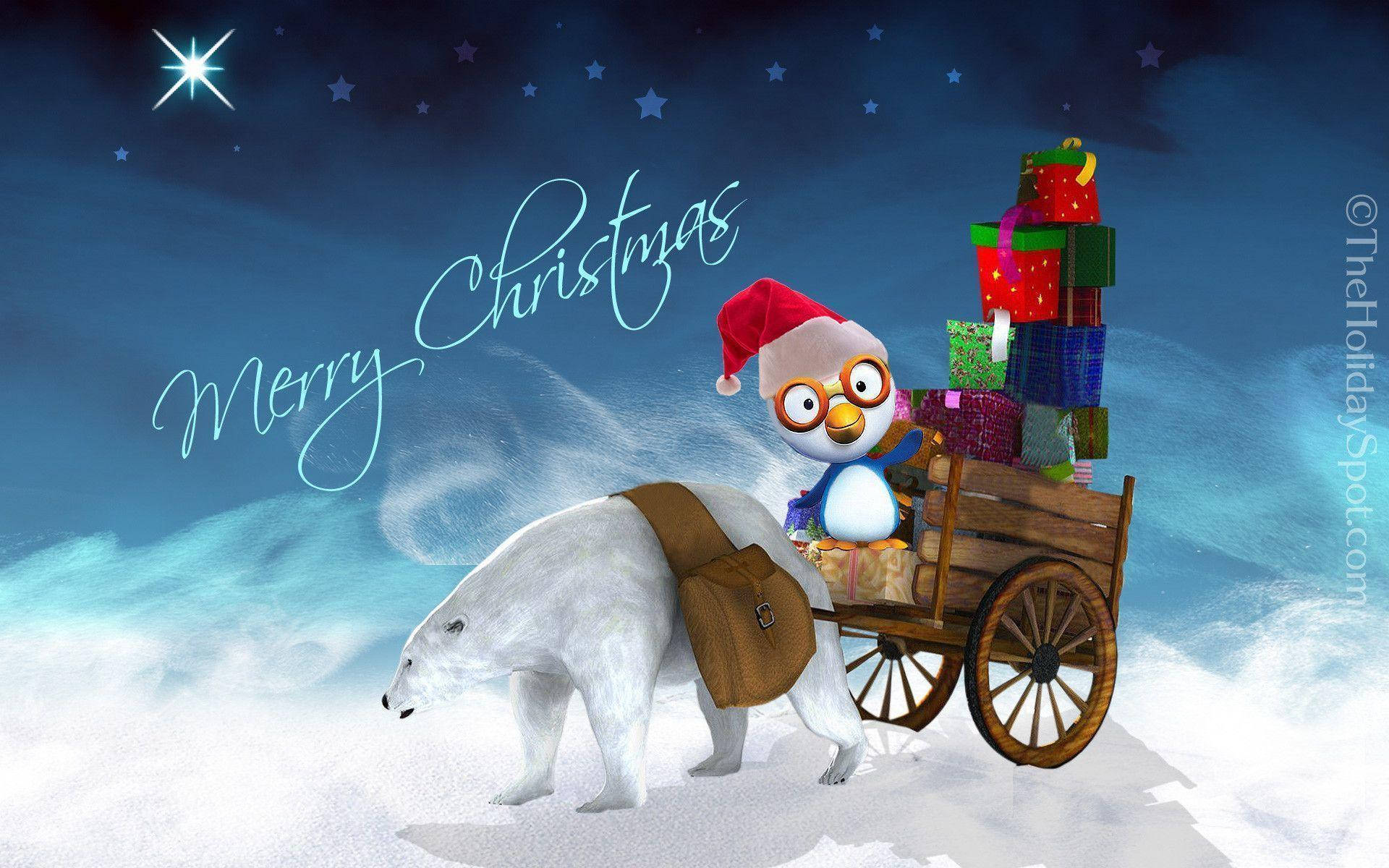 Tarjetade Navidad De Pingüino Santa Bastante Bonita. Fondo de pantalla