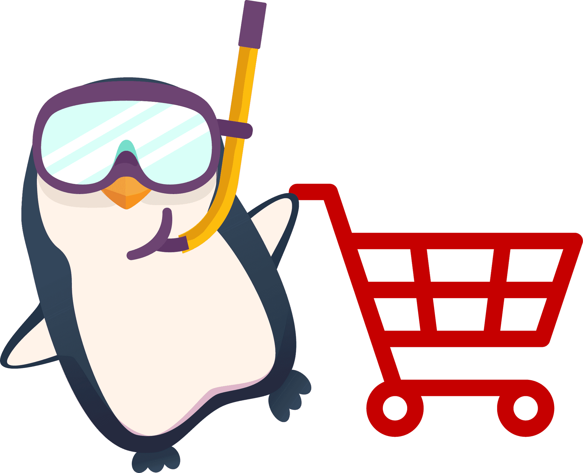 Penguin Shopperwith Cart PNG