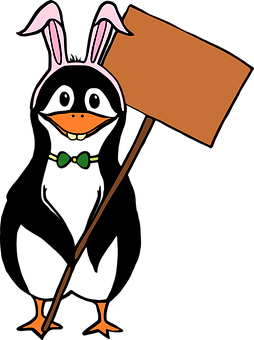 Penguinin Bunny Earswith Sign PNG