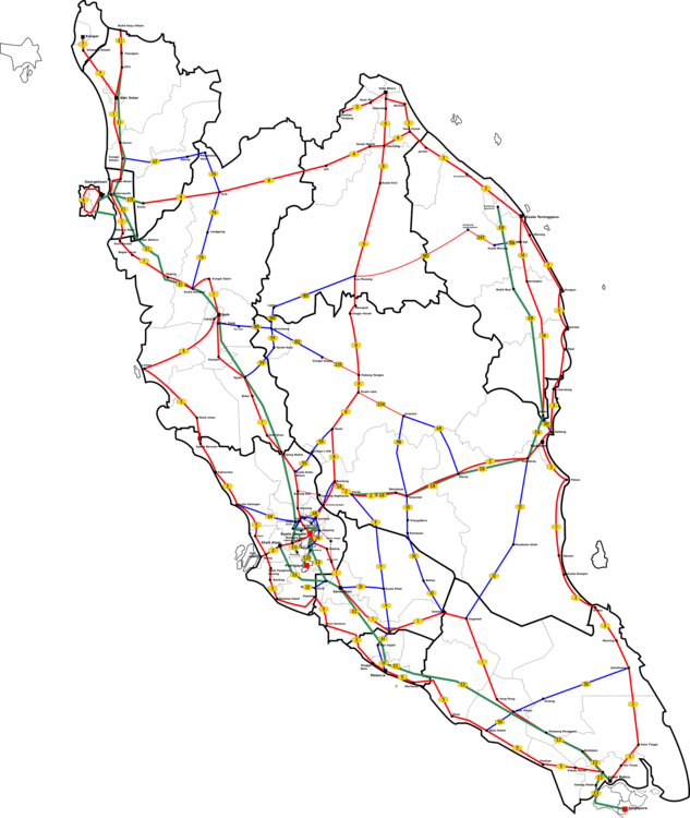 Peninsular Malaysia Road Network Map PNG