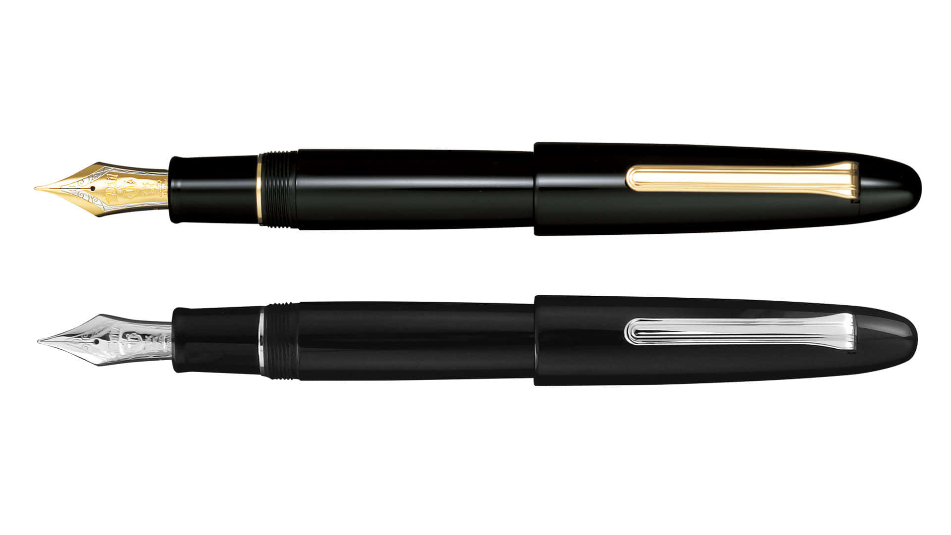 A Black And Gold Fountain Pen With A Gold Nib