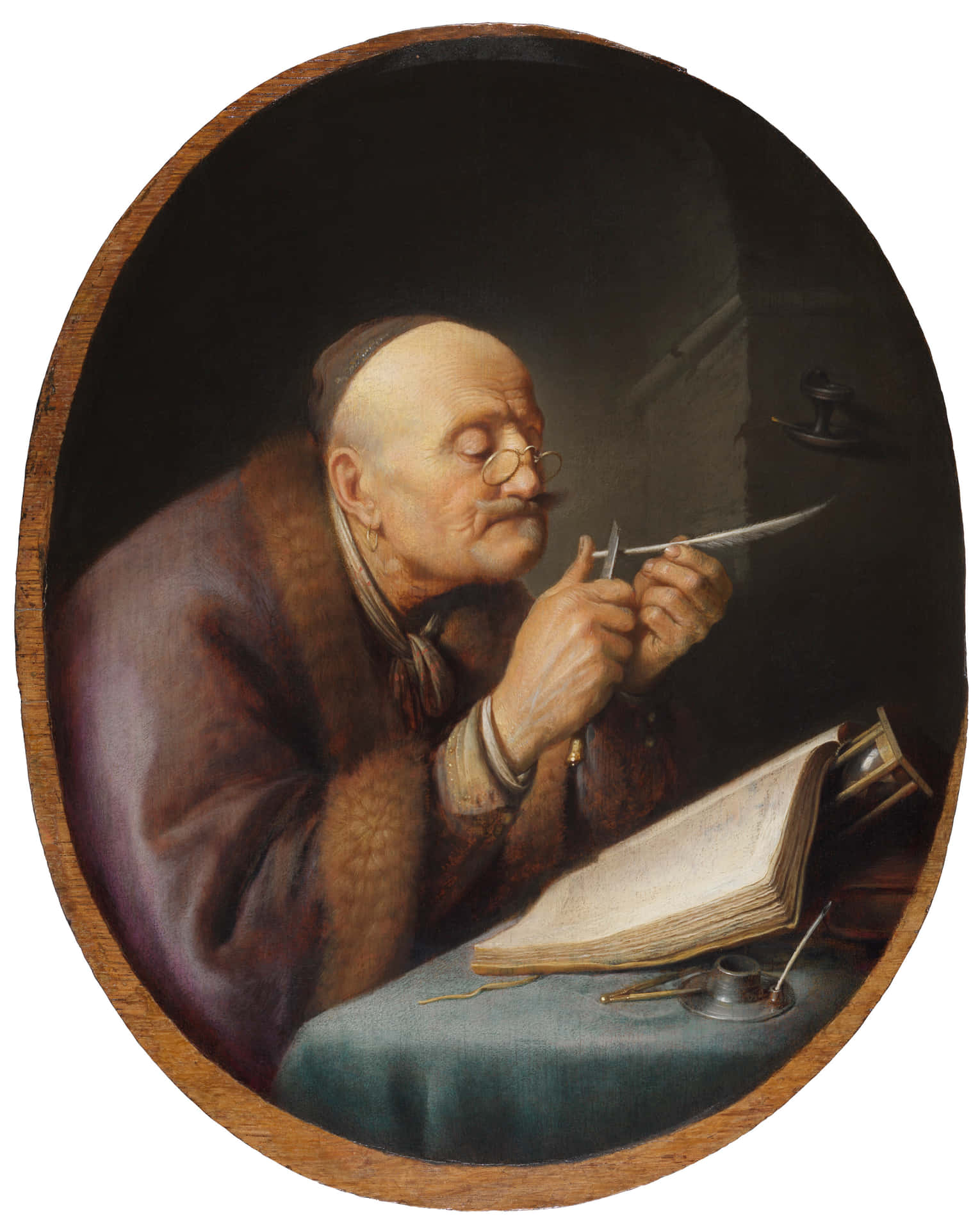 A Painting Of An Old Man With A Knife