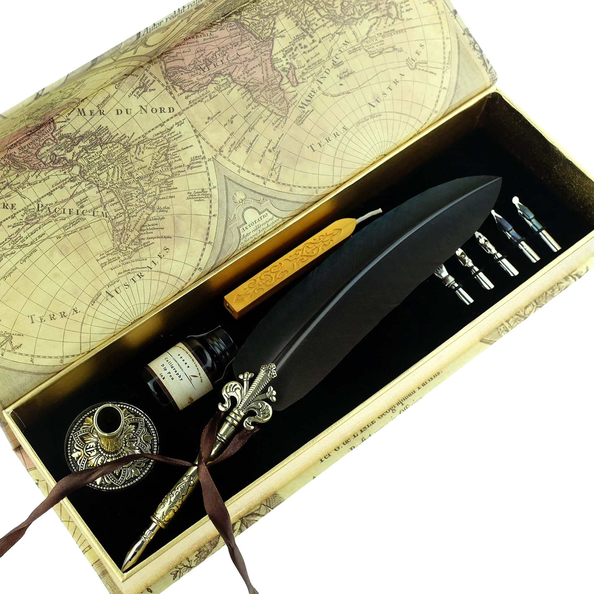 A Box With A Pen And A Map Inside