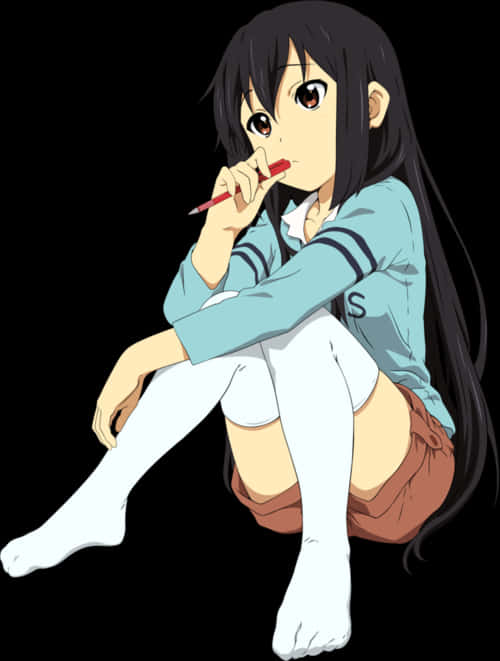 Pensive Anime Girl Sitting PNG