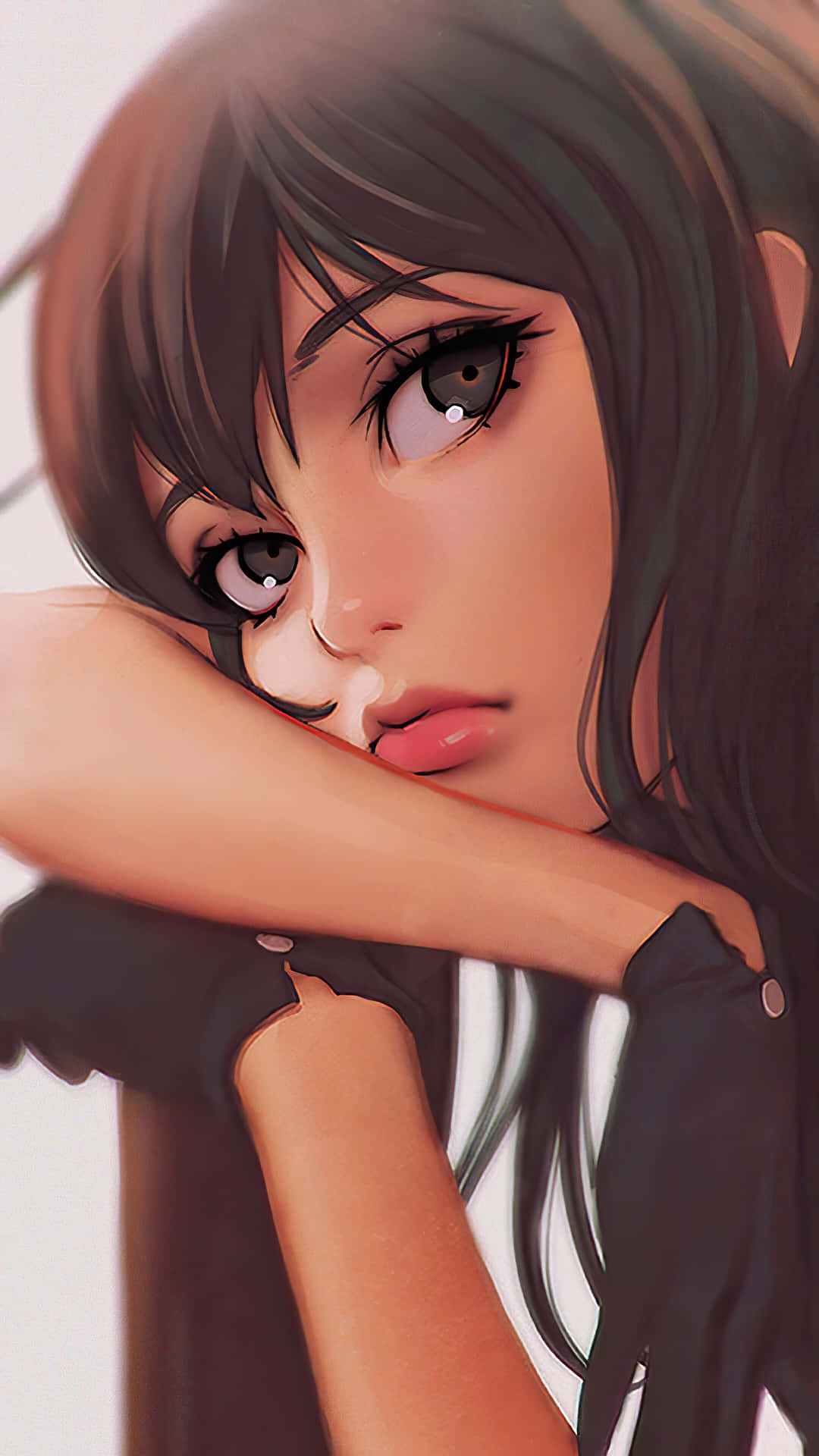 Pensive Anime Girlwith Brown Hair Wallpaper