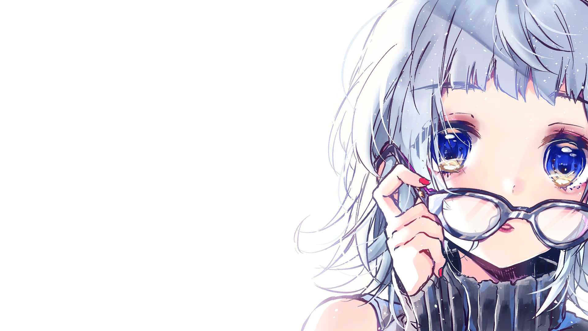 Pensive Anime Girlwith Glasses Wallpaper