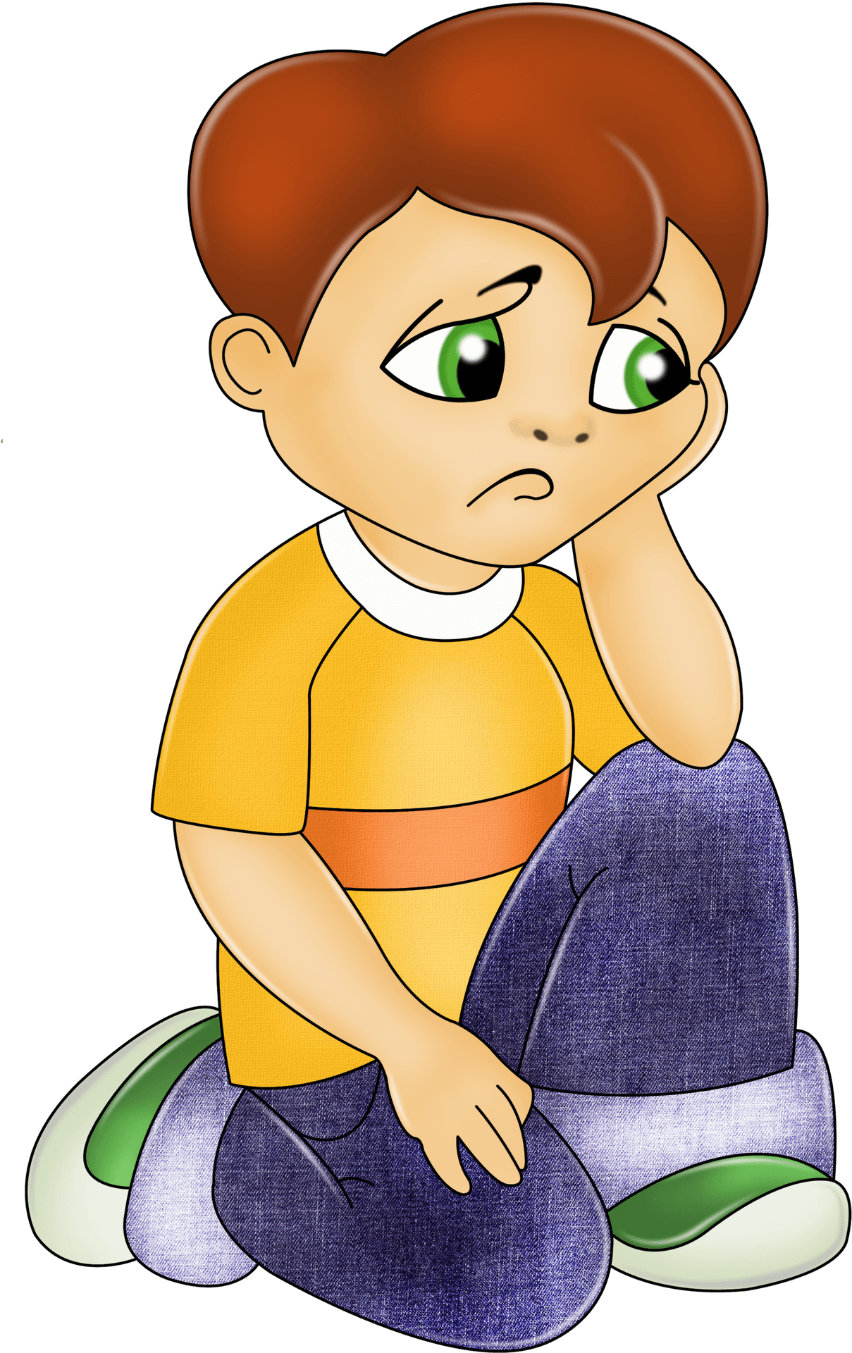 Pensive Cartoon Boy Sitting PNG
