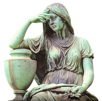 Pensive Female Statue Bronze PNG