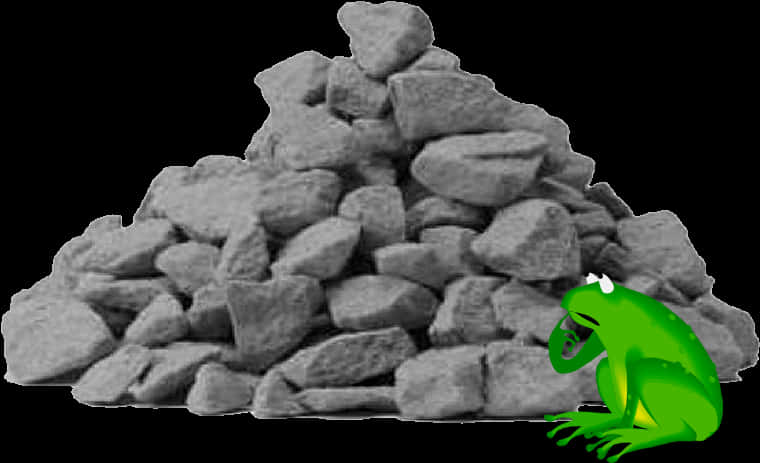 Pensive Frog Beside Rock Pile PNG