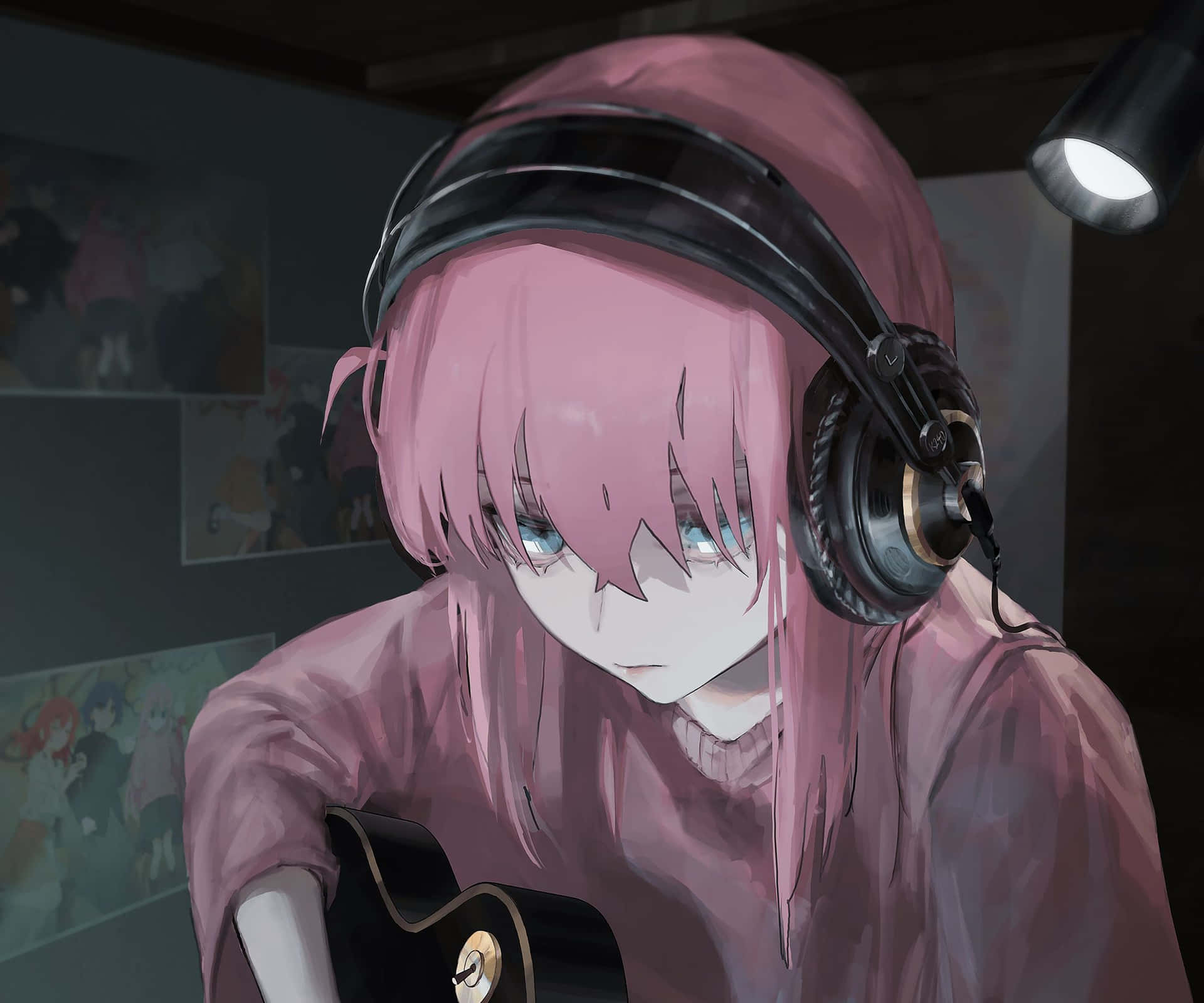 Denkende Gitarist Anime Kunstwerk Achtergrond