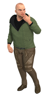 Pensive Manin Green Sweaterand Brown Pants PNG