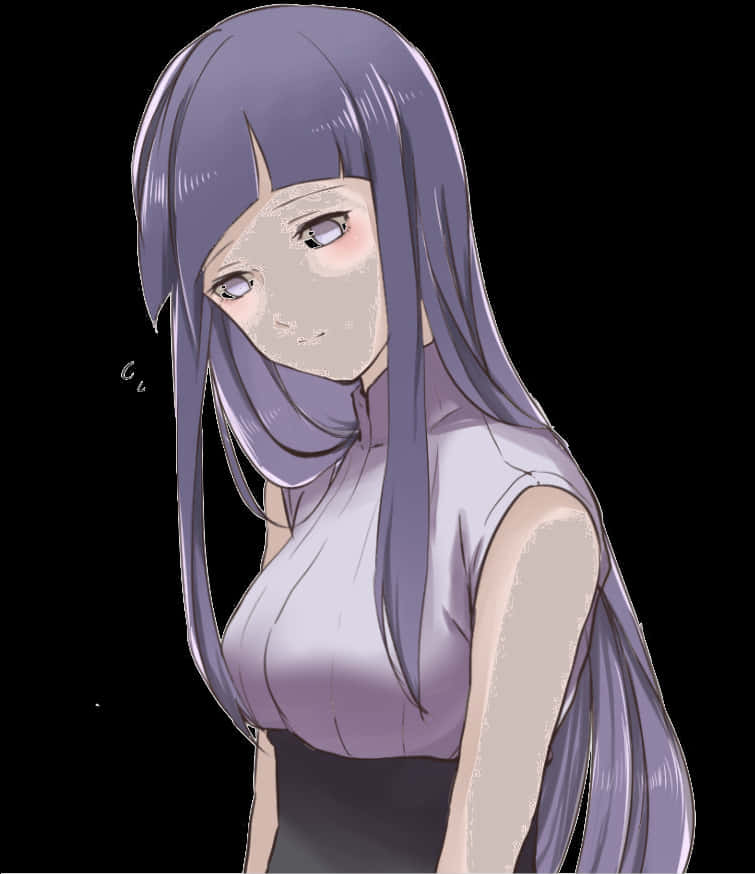 Pensive Purple Haired Anime Character PNG