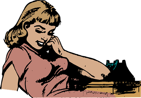 Pensive Retro Girl Illustration PNG