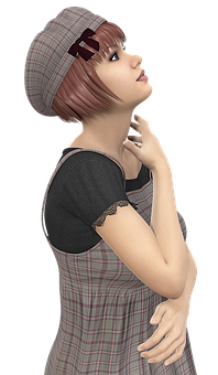Pensive3 D Animated Woman PNG