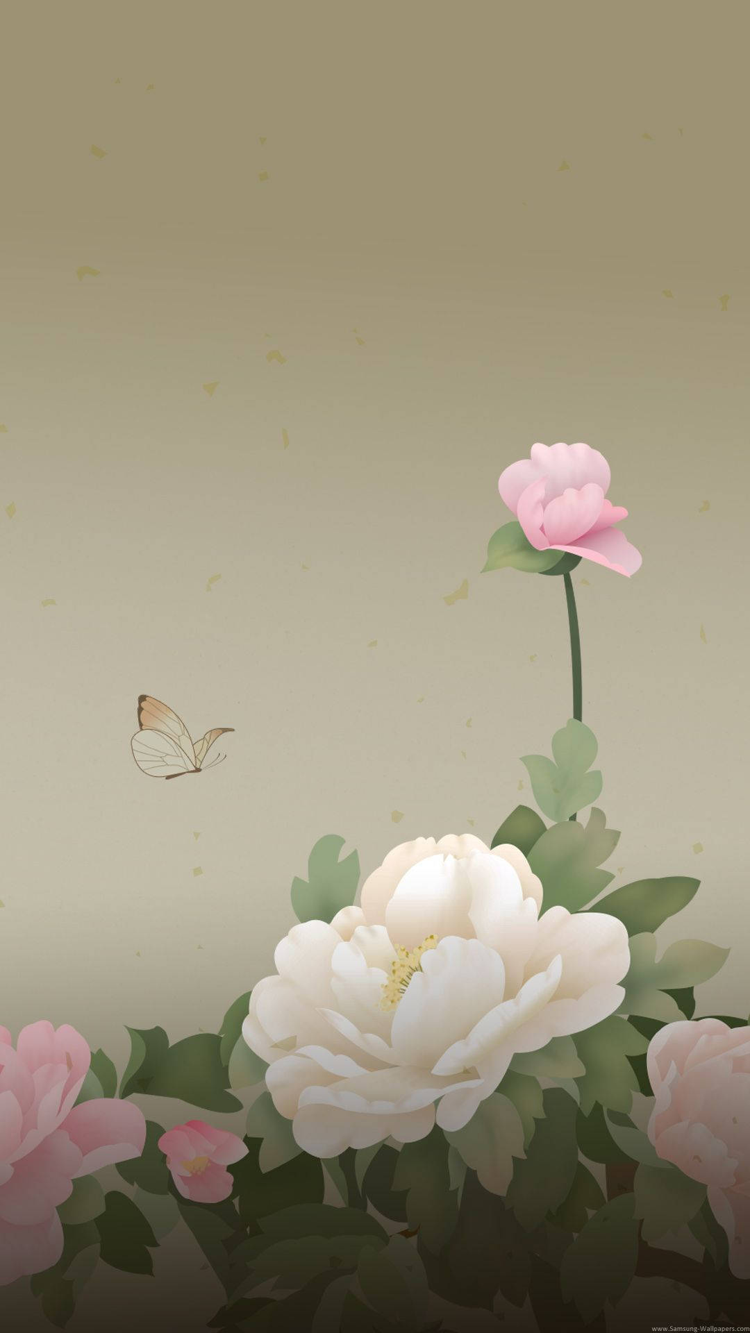 Artede Peonías Con Mariposa. Fondo de pantalla