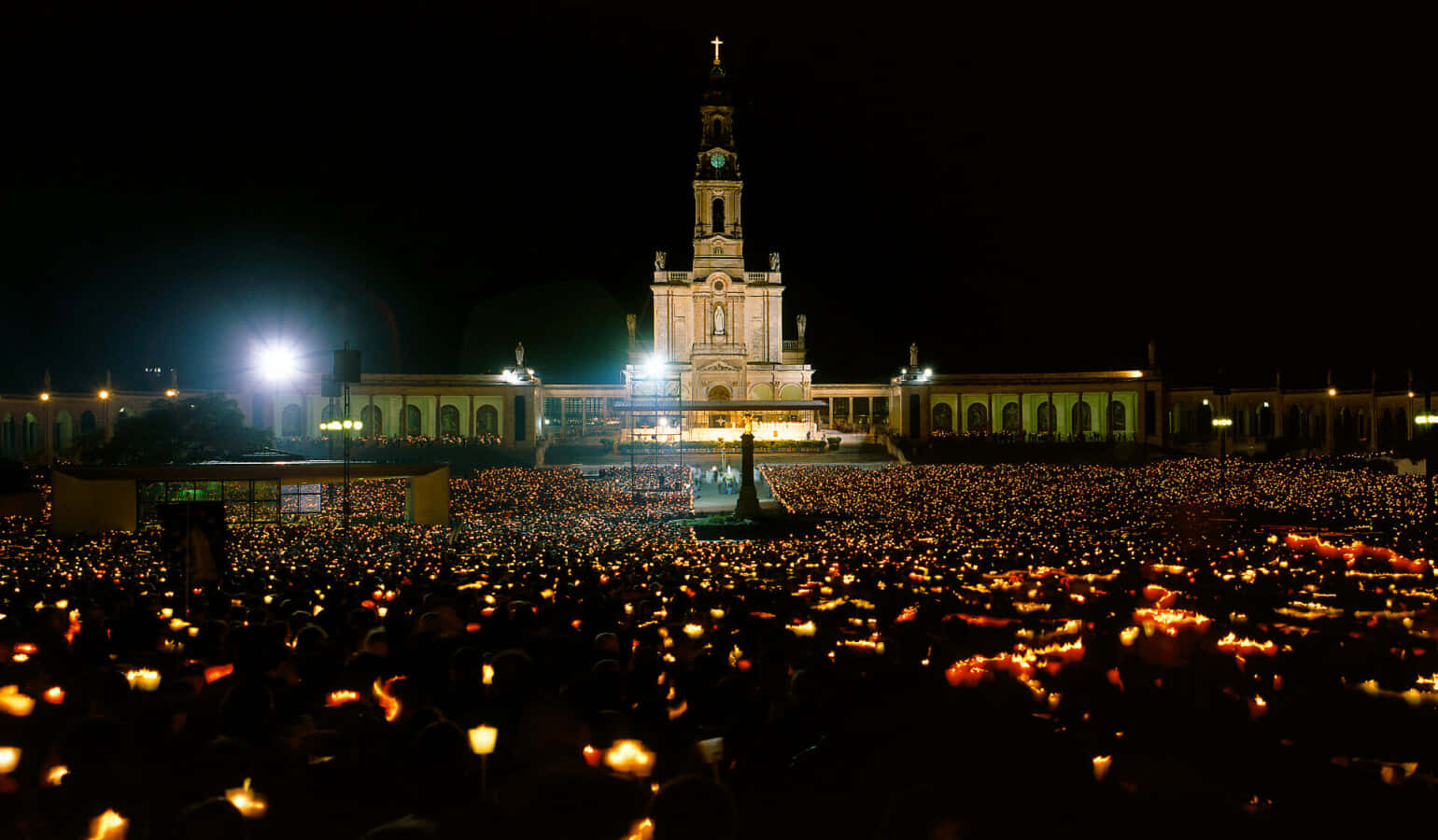 People Holding Lights Outside Fatima Sanctuary Picture
