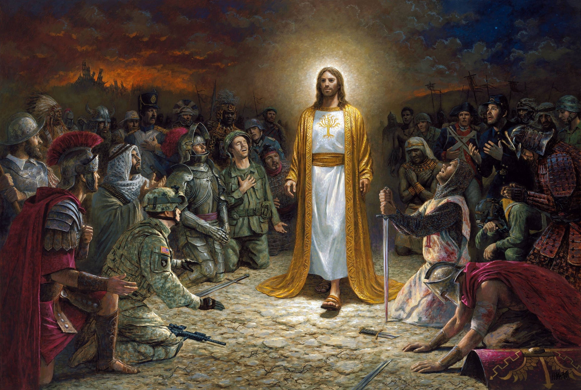 People Kneels To 4k Jesus Wallpaper