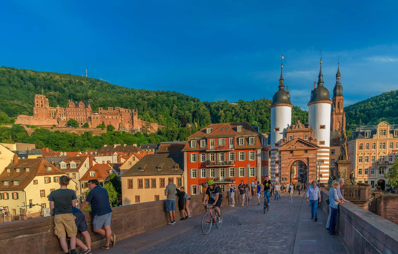 People On Heidelberg Castle Wallpaper