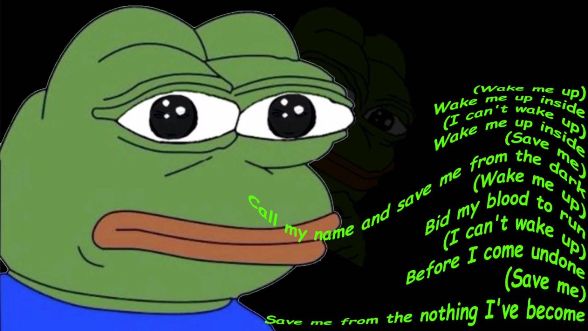 Pepe Frog dank meme with Bring Me to Life lyrics wallpaper.