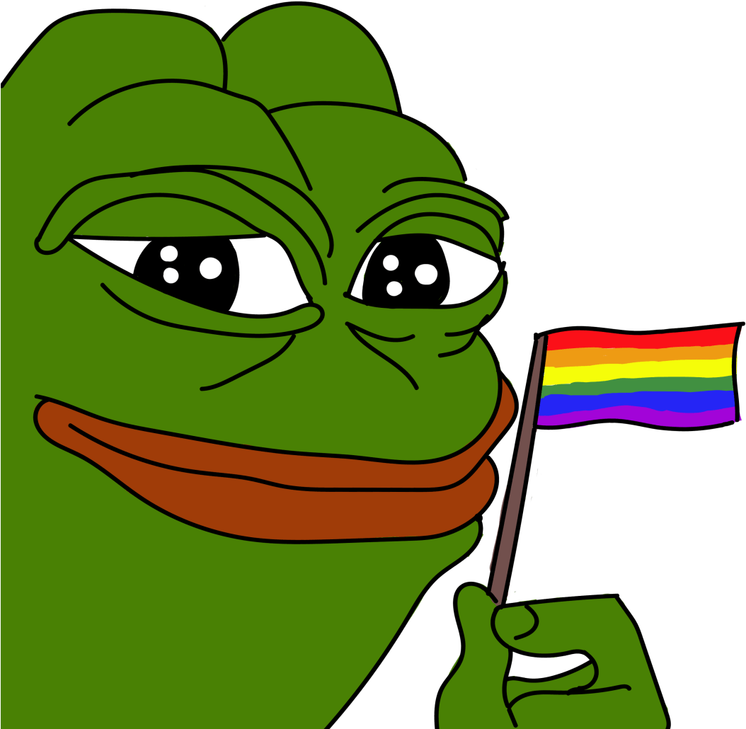 Pepethe Frog Holding Rainbow Flag PNG