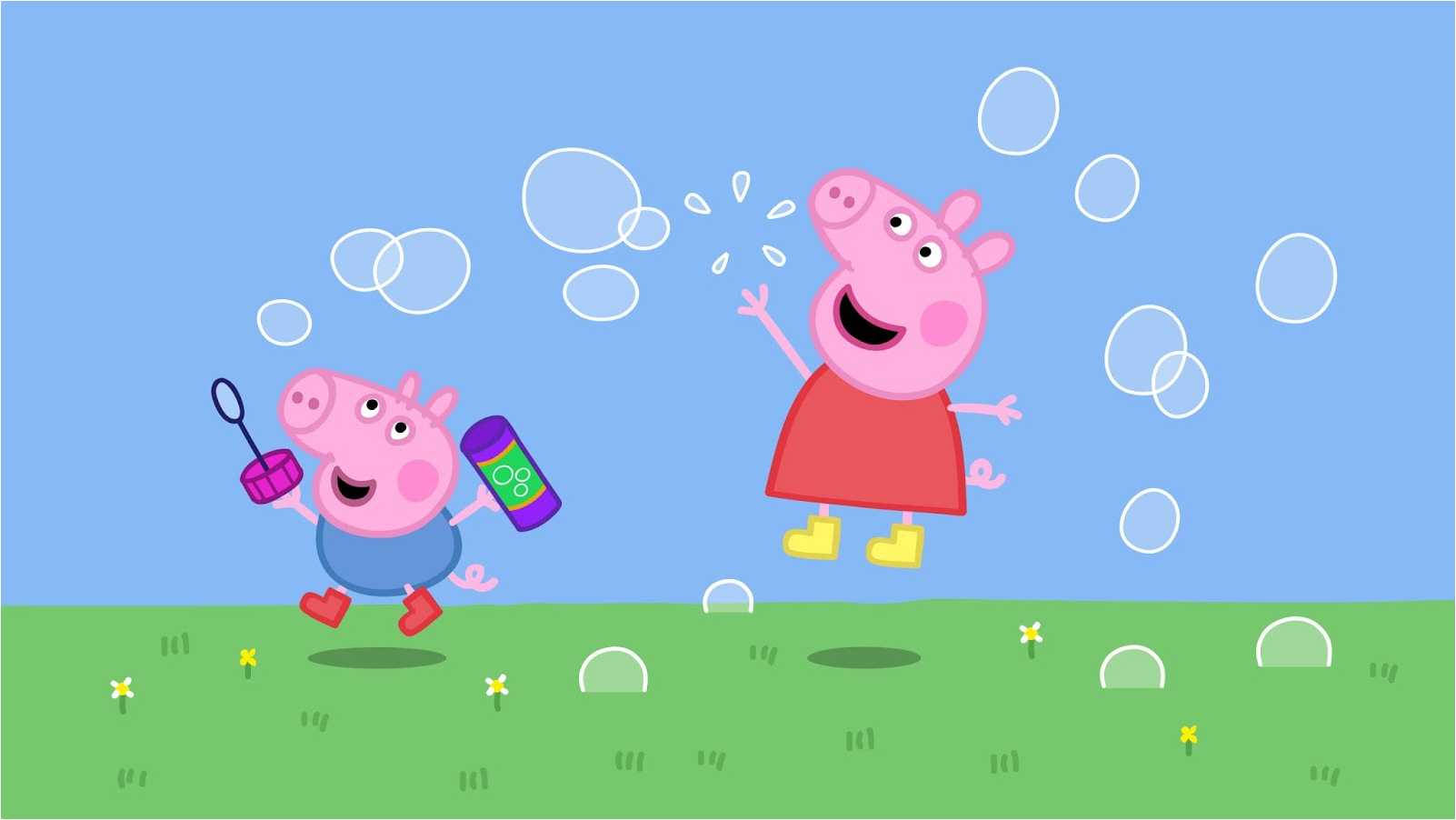 Peppa and George Having Fun With Bubbles Wallpaper