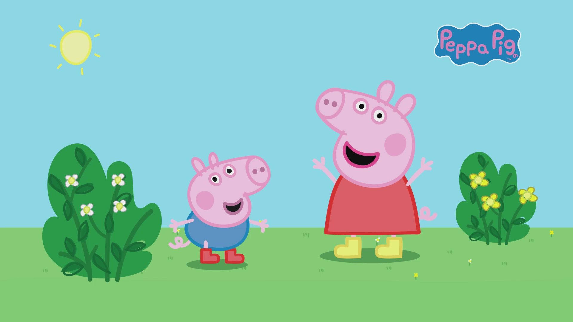 Peppa and George Pig enjoy a day of fun at the park Wallpaper