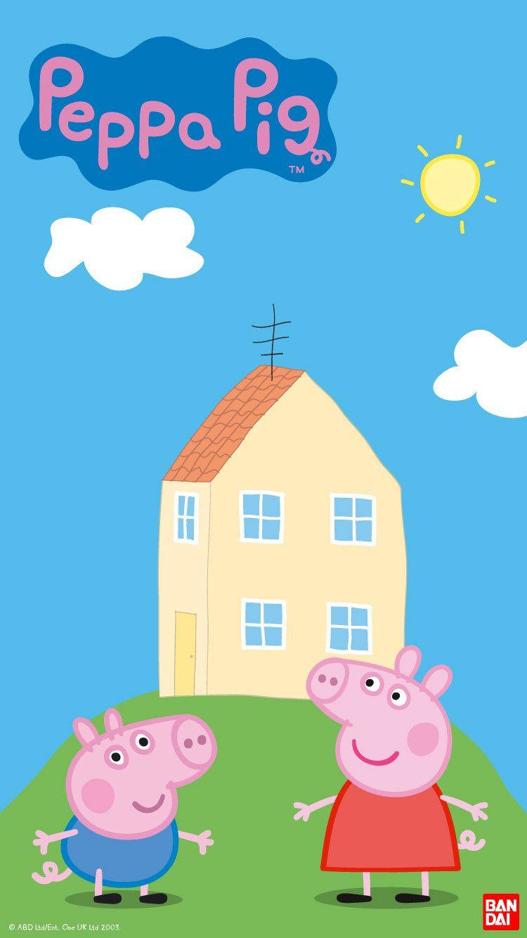Peppa Pig with their cute house wallpaper.