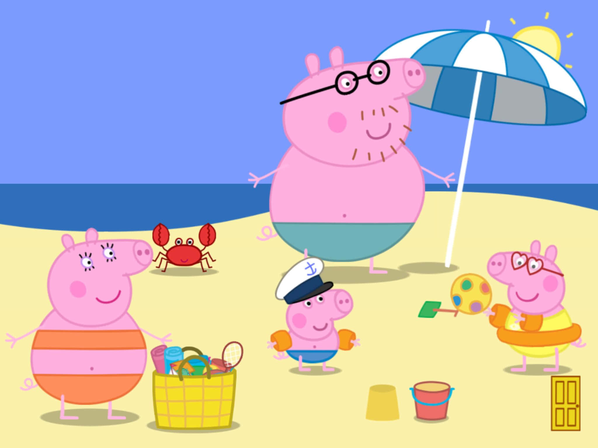 Sfondocon La Famiglia Sulla Spiaggia Peppa Pig.