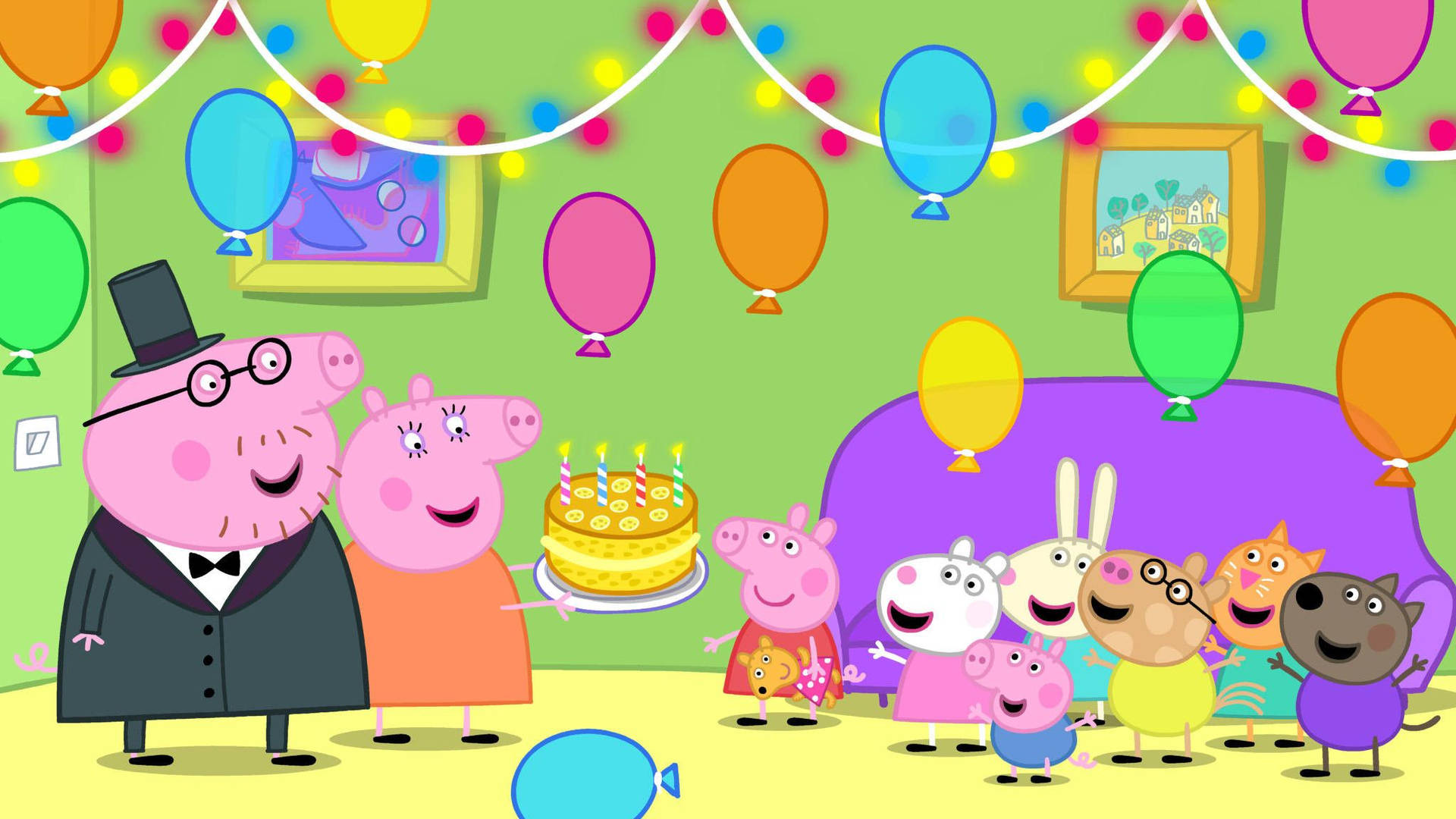 Peppa Pig Celebrates Her Birthday Party Wallpaper