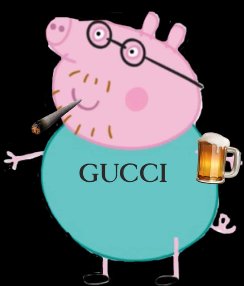 Peppa Pig Styled With Gucciand Accessories PNG