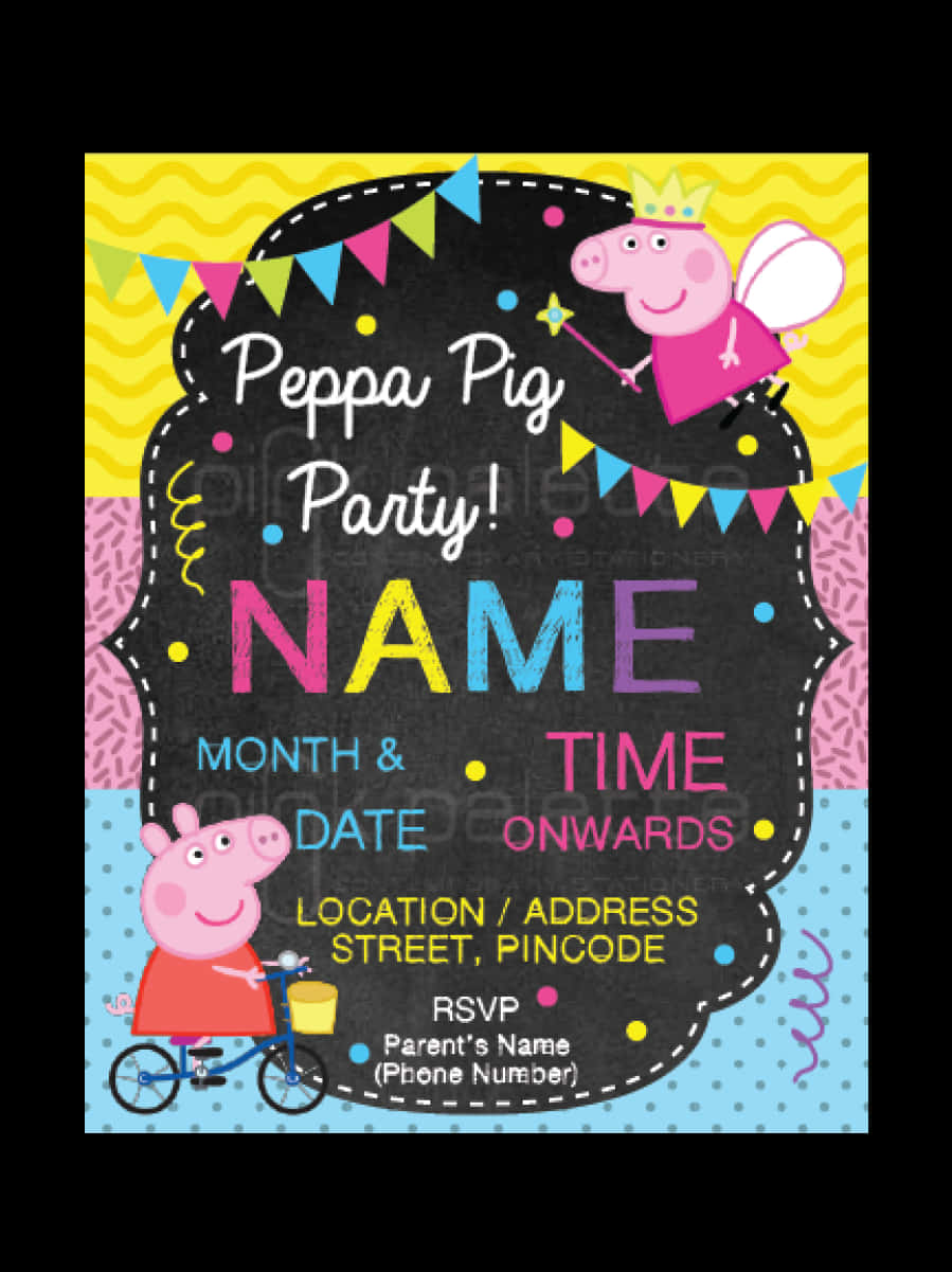 Peppa Pig Party Invitation Template PNG