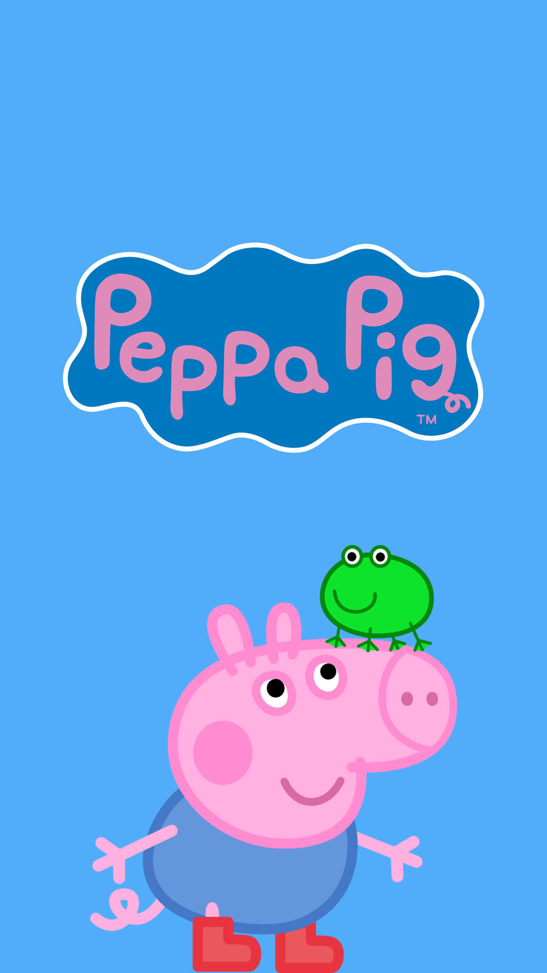 Peppa Pig and George with his toy Mr. Frog playing with a phone Wallpaper