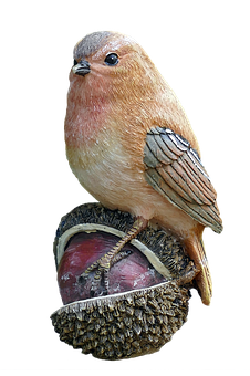 Perched Bird Sculptureon Acorn PNG