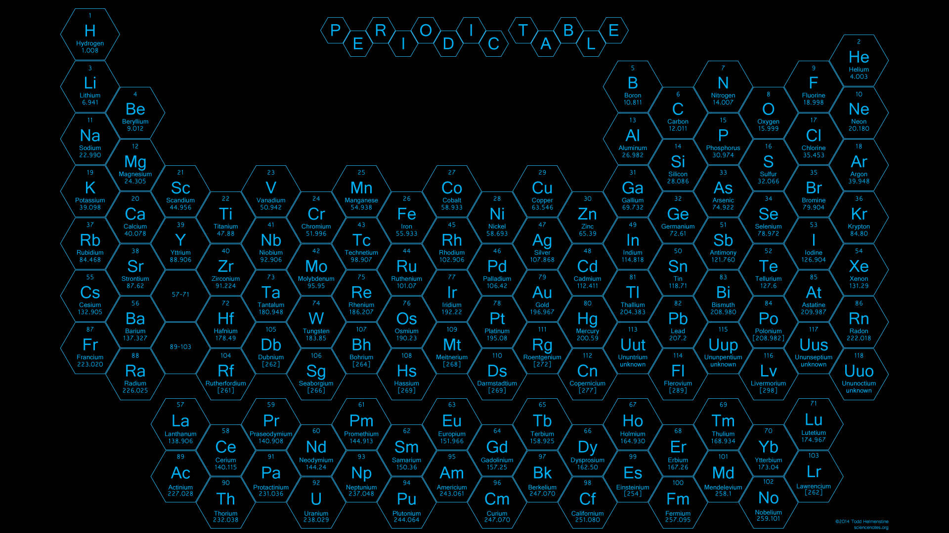 Periodic Table With Blue Hexagon Blocks Wallpaper