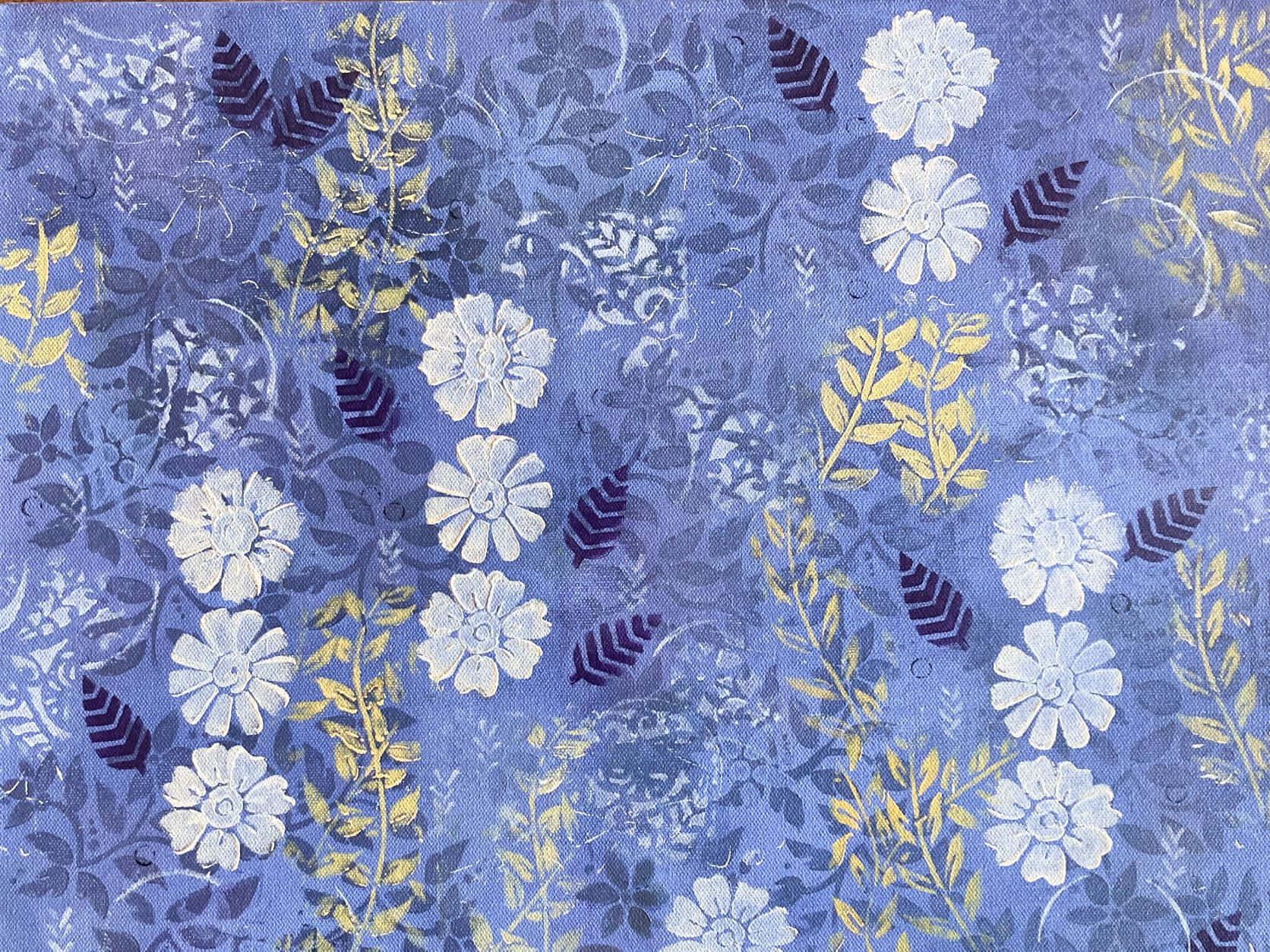 A Blue And Yellow Floral Pattern On A Blue Background