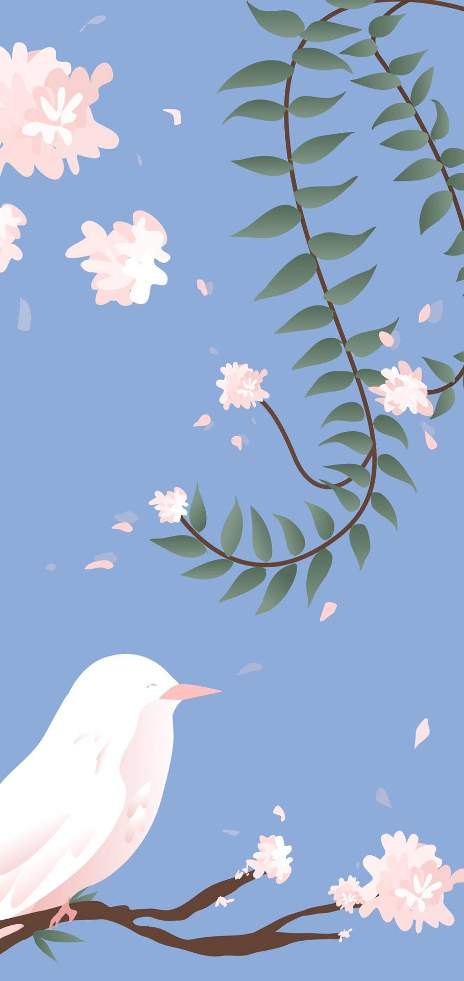 Periwinkle Bird Floral Art Wallpaper