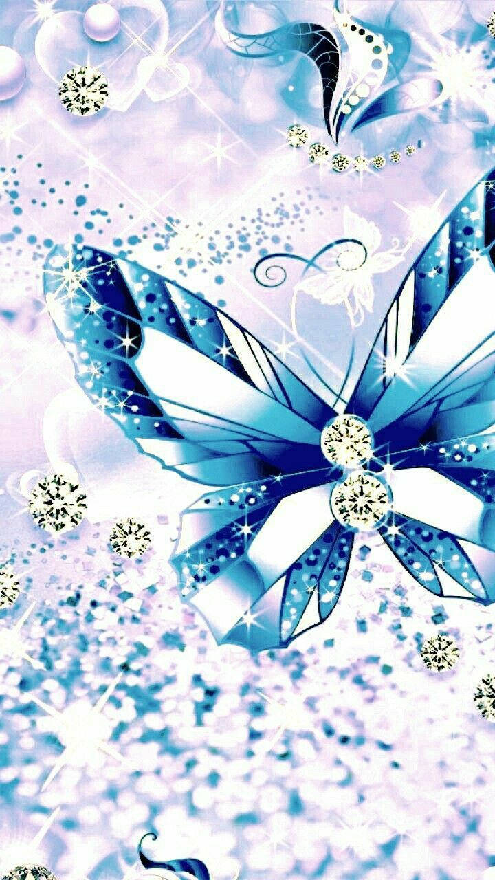 Periwinkle Blue Butterfly Glitter Wallpaper